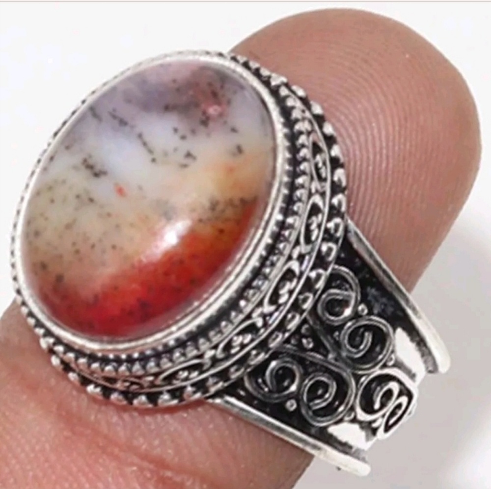 New Dendritic Opal 925 Silver Ring.